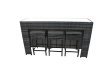 Load image into Gallery viewer, 4 Piece Grey Rattan Bar Table &amp; Stool Set