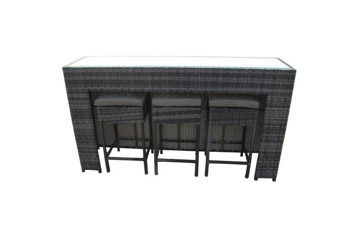 4 Piece Grey Rattan Bar Table & Stool Set