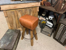Load image into Gallery viewer, Ribbed Leather Pommel Horse Bar Stool in Tan