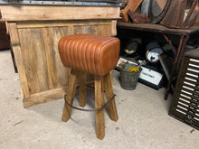 Load image into Gallery viewer, Ribbed Leather Pommel Horse Bar Stool in Tan
