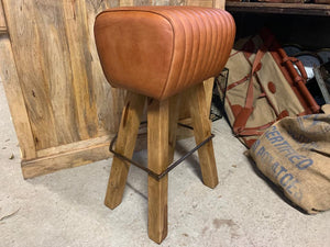 Ribbed Leather Pommel Horse Bar Stool in Tan
