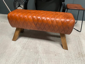 Large Tan Cross Stitched Leather Pommel Horse/Bench/Foot Stool