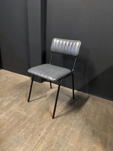 Industrial Vintage Ribbed Leather Dining Chair in Grey