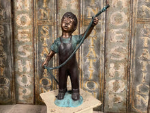 Load image into Gallery viewer, Cast Bronze Figure of a Boy Holding a Hose Pipe