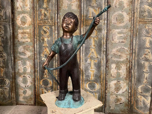 Cast Bronze Figure of a Boy Holding a Hose Pipe