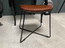 Load image into Gallery viewer, Vintage Industrial Cross Legged Leather Stool in Tan