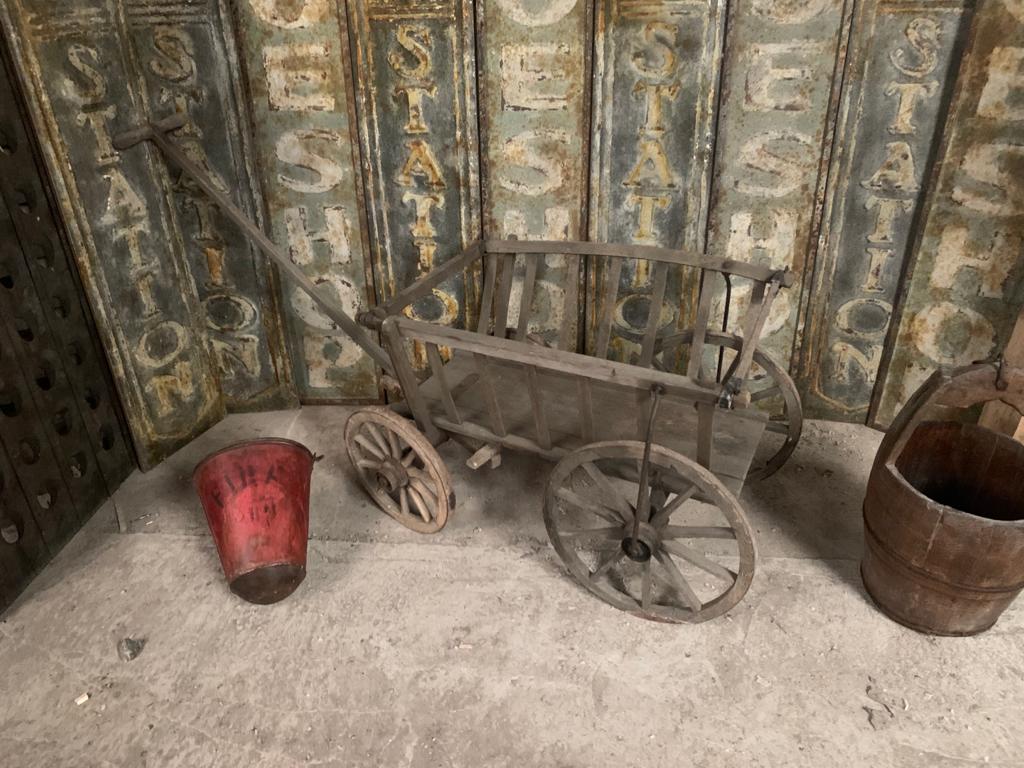 Eastern European Antique Dog Cart on Iron Wheels