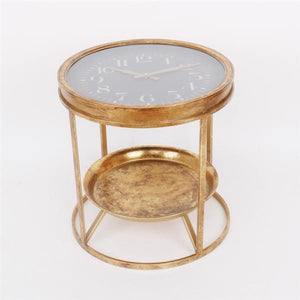Clock Top Glazed Side Table in Brass Finish