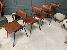 Load image into Gallery viewer, Industrial Vintage Ribbed Leather Dining Chair in Dark Brown
