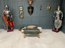 Load image into Gallery viewer, Large Green Leather Pommel Horse/Bench/Foot Stool