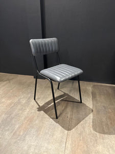 Industrial Vintage Ribbed Leather Dining Chair in Grey