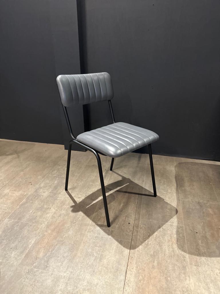 Industrial Vintage Ribbed Leather Dining Chair in Grey