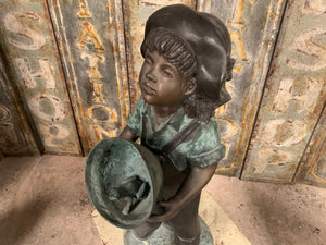 Cast Bronze Figure of the Girl, the Frog and the Bucket
