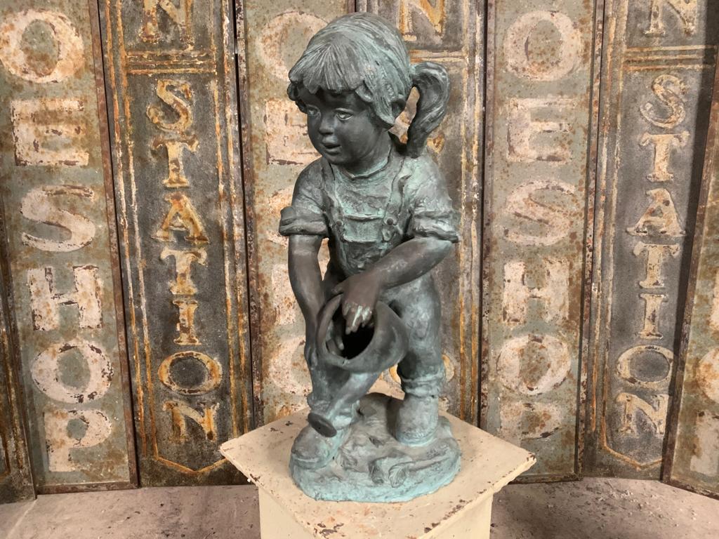 Cast Bronze Figure of a Girl with a Watering Can