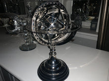 Load image into Gallery viewer, Armillary Eicholtz Style Heavy Nickel Globe/Sphere on Black Stand