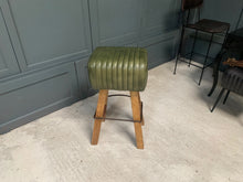 Load image into Gallery viewer, Ribbed Leather Pommel Horse Bar Stool in Green