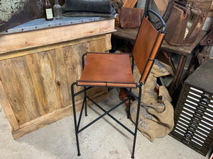 Single Designer Framed Industrial Style High Back Bar Stool in Tan