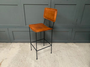 Single Vintage Leather Bar Stool in Tan