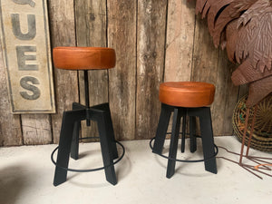 Industrial Machinists Leather Bar Stool in Tan