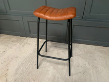 Load image into Gallery viewer, Ribbed Leather Bar Stool in Tan