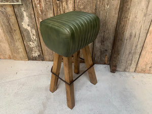 Ribbed Leather Pommel Horse Bar Stool in Green