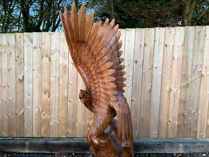 Striking Handcarved Highly Polished 2M High Wooden Detailed Eagle In Motion