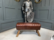 Load image into Gallery viewer, Large Dark Brown Leather Pommel Horse/Bench/Foot Stool