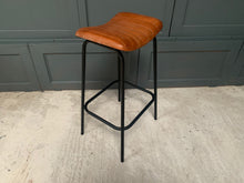 Load image into Gallery viewer, Ribbed Leather Bar Stool in Tan