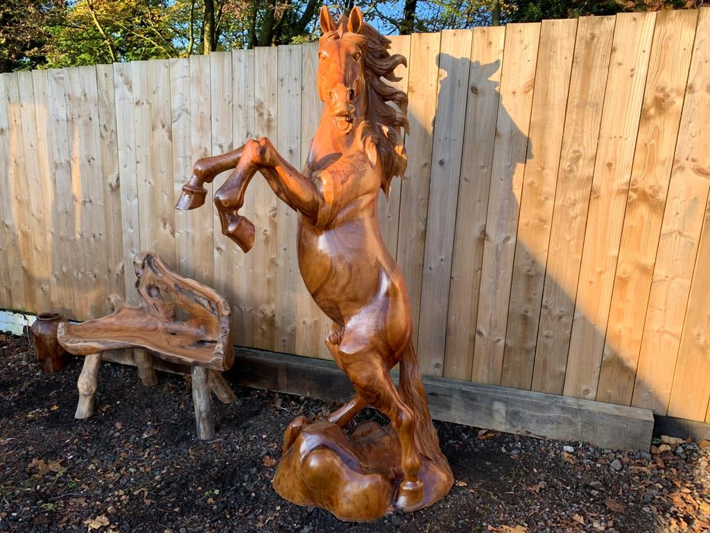 Striking Hand Carved Rearing Mustang