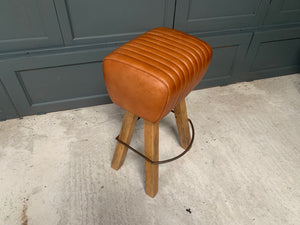 Ribbed Leather Pommel Horse Bar Stool in Tan