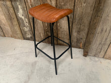 Load image into Gallery viewer, Ribbed Leather Bar Stool in Tan