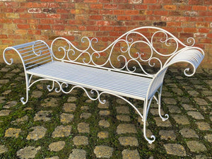 Large Ornate Iron Chaise Bench
