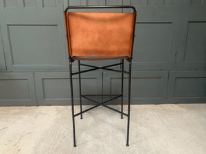 Single Designer Framed Industrial Style High Back Bar Stool in Tan