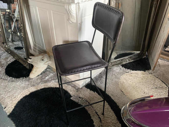 Single Vintage Leather Bar Stool in Black