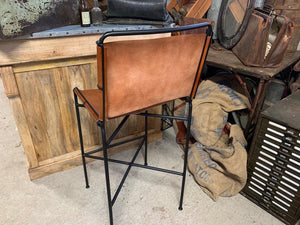 Single Designer Framed Industrial Style High Back Bar Stool in Tan