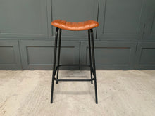 Load image into Gallery viewer, Ribbed Leather Bar Stool in Tan