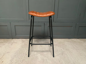 Ribbed Leather Bar Stool in Tan