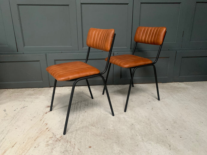 Industrial Vintage Ribbed Leather Dining Chair in Tan (PRE ORDER NOW BACK IN STOCK 2 WEEKS)