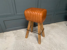 Load image into Gallery viewer, Ribbed Leather Pommel Horse Bar Stool in Tan