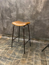 Load image into Gallery viewer, Ribbed Leather Bar Stool in Tan