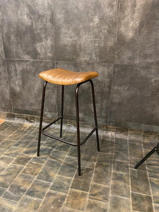 Ribbed Leather Bar Stool in Tan