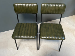 Industrial Vintage Ribbed Leather Dining Chair in Green