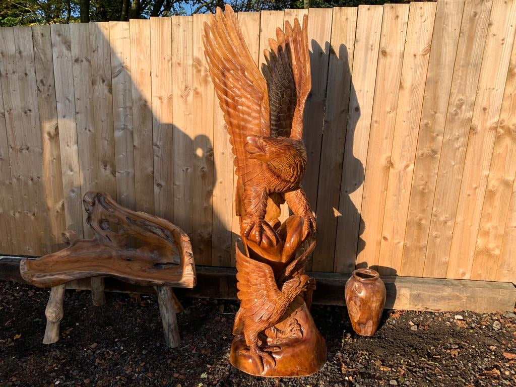 Striking Handcarved Highly Polished 2M High Wooden Detailed Eagle In Motion