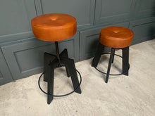 Load image into Gallery viewer, Industrial Machinists Leather Bar Stool in Tan