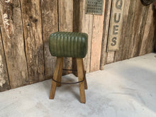 Load image into Gallery viewer, Ribbed Leather Pommel Horse Bar Stool in Green