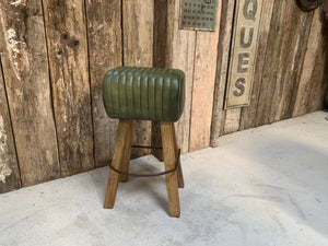 Ribbed Leather Pommel Horse Bar Stool in Green