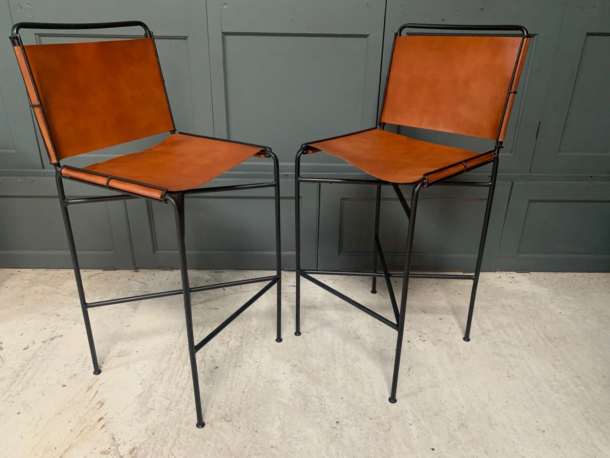 Industrial Highback Bar Stools Pair Of Designer Framed Industrial