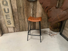 Load image into Gallery viewer, Ribbed Leather Bar Stool in Tan