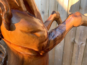 Striking Hand Carved Rearing Mustang