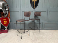 Load image into Gallery viewer, Pair of Large High back Vintage Leather Bar Stools in Black